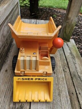 Vtg. 1970's Fisher-Price Bright Yellow and Orange Dump Truck with Orange Lever